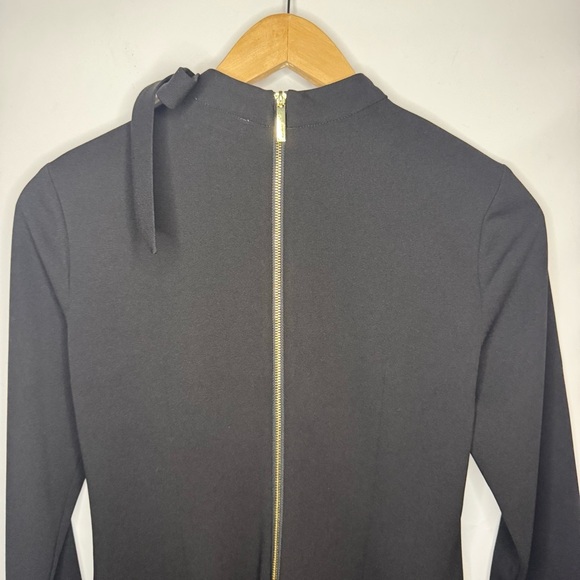 Calvin Klein Black Long Sleeve High Neck Shift Dress with Faux Tie at Neck Sz 4 - Picture 6 of 10